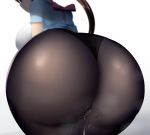  1girl ass ass_focus black_legwear black_panties blue_skirt breasts brown_hair close-up from_behind highres large_breasts mei_(pokemon) out_of_frame panties panties_under_pantyhose pantyhose pokemon pokemon_(game) pokemon_bw2 pussy_juice sana!rpg shiny shiny_clothes skirt solo underwear wet 
