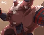 2020 5:4 anthro balls belly brown_body brown_fur clothing duo fur genitals hi_res kimun_kamui_(tas) loincloth male mammal moobs nipples obese overweight overweight_male reclamon solo_focus tokyo_afterschool_summoners ursid video_games 