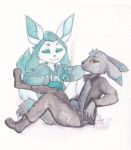  anthro boots bottomless bottomwear cigarette clothed clothing duo eeveelution fan_character fawnshyart footwear glace(~hey_yo~) glaceon hoodie jacket jeans looking_at_viewer male male/male nintendo pants pok&eacute;mon pok&eacute;mon_(species) smoking topwear umbreon video_games 