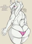  2020 ambiguous_gender anthro asriel_dreemurr big_butt blush boss_monster bovid bubble_butt butt caprine clothing english_text goat green_eyes hair hi_res horn kozacasa long_ears looking_at_viewer looking_back male_(lore) mammal markings panties pink_clothing pink_panties pink_underwear simple_background smile solo tail_tuft text thick_thighs tuft undertale underwear video_games white_hair wide_hips 