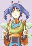  1girl android ankle_boots black_gloves blue_hair blush boots breasts character_name concept_art earrings expressions eyebrows_visible_through_hair facial_mark fingerless_gloves forehead_mark full_body gloves grandia grandia_ii heart jewelry long_sleeves looking_at_viewer medium_breasts miniskirt multiple_views official_art orange_eyes pale_skin pantyhose photoshop_(medium) purple_eyes purple_hair scan skirt solo standing tio_(grandia) twintails white_legwear wide_sleeves wings yellow_eyes 