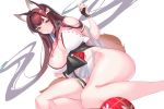  amagi_(azur_lane) animal_ears anthropomorphism azur_lane ball breasts brown_hair cleavage foxgirl gloves japanese_clothes kaneko_(bblogtinhan) long_hair panties purple_eyes see_through tail underwear 