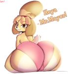  absurd_res animal_crossing anthro butt canid canine canis clothed clothing domestic_dog female fur hi_res isabelle_(animal_crossing) lewnoli mammal nintendo shih_tzu simple_background smile solo toy_dog video_games yellow_body yellow_fur 