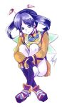  1girl android ankle_boots black_gloves blue_hair blush boots breasts character_name concept_art earrings expressions eyebrows_visible_through_hair facial_mark fingerless_gloves forehead_mark full_body gloves grandia grandia_ii heart jewelry long_sleeves looking_at_viewer medium_breasts miniskirt multiple_views official_art orange_eyes pale_skin pantyhose photoshop_(medium) purple_eyes purple_hair scan skirt solo standing tio_(grandia) twintails white_legwear wide_sleeves wings yellow_eyes 