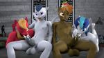  2020 3d_(artwork) animal_genitalia animal_penis anthro anthrofied balls bed big_macintosh_(mlp) blue_eyes button_mash_(mlp) clothing digital_media_(artwork) english_text equid equine equine_penis fellatio friendship_is_magic furniture genitals gildedbonexfm green_eyes hasbro hat headgear headwear hi_res horn horse male male/male mammal medial_ring my_little_pony nipples nude one_eye_closed oral pegasus penile penis pony propeller_hat purple_eyes rumble_(mlp) sex shining_armor_(mlp) sitting source_filmmaker text unicorn wings 