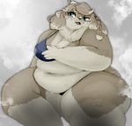  5_fingers anthro belly black_nose blue_eyes bodily_fluids bra brown_body brown_fur brown_hair canid canine clothing female fingers fur hair hi_res hoshino_kedama mammal obese obese_anthro obese_female open_mouth overweight overweight_anthro overweight_female solo steam sweat underwear 