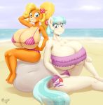  2020 4_toes absurd_res activision anthro bandicoot beach big_breasts black_nose breasts coco_bandicoot coco_pommel_(mlp) crash_bandicoot_(series) crossover digital_media_(artwork) duo equid equine eyelashes female fingers friendship_is_magic grin hair hand_behind_head hasbro hi_res huge_breasts hyper hyper_breasts hyperstorm_h looking_at_viewer mammal marsupial my_little_pony outside seaside sittings smile toes video_games 