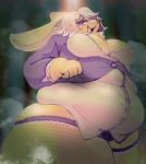  anthro belly bodily_fluids breasts clothed clothing female fishnet hair hi_res hoshino_kedama lagomorph leporid long_ears looking_at_viewer mammal obese obese_anthro obese_female open_mouth overweight overweight_anthro overweight_female rabbit saliva solo 