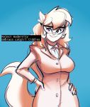  2020 anthro blue_background callie_briggs chromatic_aberration dbaru domestic_cat english_text eyewear felid feline felis female glasses hands_on_hips hanna-barbera hi_res mammal simple_background solo swat_kats text 