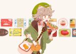  brown_hair cropped food hat hoodie orange_eyes original short_hair sorata123 wristwear 