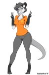  2020 absurd_res anthro breasts clothed clothing didelphid eyewear female fur glasses hair hi_res mammal marsupial peace_signs simple_background tongue tongue_out unidentified-tf 