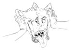  anthro canid canine canis conjoined duo heads kobi_lacroix male mammal merging mid_transformation monochrome tongue tongue_out wolf 