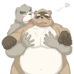  &lt;3 1:1 2012 anthro belly blush brown_body brown_fur canid canine duo emufu fur grope humanoid_hands kemono male male/male mammal obese overweight overweight_male raccoon_dog simple_background tanuki ursid white_background 