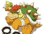  2015 anthro bandage bowser gadoran group kemono koopa koopa_troopa male mario_bros nintendo overweight scalie scar simple_background sitting video_games white_background 