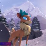  1:1 3d_(artwork) antonsfms cervid digital_media_(artwork) female female/female feral forest mammal mountain pfp poster rock snow solo source_filmmaker them&#039;s_fightin&#039;_herds tree velvet_reindeer_(tfh) viaduct 