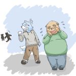  1:1 2012 angry anthro belly blue_body blue_fur bodily_fluids bottomwear brown_body brown_fur canid canine canis clothing crying domestic_dog emufu eyes_closed fur hoodie kemono male mammal overweight overweight_male pants tears topwear white_body white_fur 