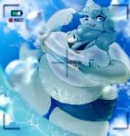  anthro belly big_belly blue_eyes breasts camera_view canid canine clothed clothing cloud female hair hi_res hoshino_kedama looking_at_viewer mammal obese obese_anthro obese_female outside overweight overweight_anthro overweight_female partially_submerged sky solo tongue tongue_out water 