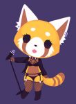  2020 aggressive_retsuko ailurid alternate_costume anthro boots bra brown_markings clothing collar ear_piercing ear_ring female fishnet fishnet_legwear footwear full-length_portrait fur garter_belt garter_straps grainy hi_res holding_object jacket legwear lineless mammal markings microphone on_one_leg piercing portrait pose purple_background red_panda retsuko robo_(pixiv) sanrio simple_background simple_eyes solo spiked_collar spikes standing thigh_highs topwear underwear white_ears white_markings yellow_body yellow_fur 