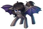  alpha_channel ambiguous_gender angry bat_pony black_hair earthpone equid equine fangs feral grey_body hair hasbro looking_at_viewer mammal membrane_(anatomy) membranous_wings my_little_pony purple_eyes simple_background solo spread_wings transparent_background wings 