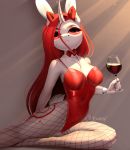  2020 :&lt; alcohol anthro beverage bow_tie breasts bunny_costume clothing colored_nails costume cuffs_(clothing) equid equine evehly fake_ears fake_rabbit_ears fan_character female fishnet fishnet_legwear hair hasbro horn isis_(oc) legwear leotard looking_at_viewer mammal my_little_pony nails playboy_bunny red_clothing red_eyes red_hair red_nails red_theme solo thong_leotard unicorn wine wine_glass 