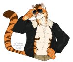  2020 abs anthro black_stripes clothed clothing digital_media_(artwork) eyewear felid fur glasses kittydee male mammal orange_body orange_fur pantherine pink_nose solo striped_body striped_fur stripes tiger 