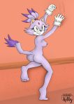  anthro black_nose blaze_the_cat breasts butt clawing clawing_wall claws domestic_cat felid feline felis female forehead_gem fur hi_res hushed-kitty looking_at_viewer looking_back mammal nipples nude purple_body purple_fur smile solo sonic_the_hedgehog_(series) yellow_eyes 