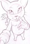  ambiguous_gender claws clothing digimon digimon_(species) domestic_cat felid feline felis gatomon gloves handwear mammal marc_leonhardt monochrome navel nipples open_mouth smile standing tail_ring teeth toes whiskers 