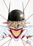  1boy absurdres batman_(series) commentary covered_eyes dc_comics evil_grin evil_smile grin highres joker_(dc) male_focus smile solo spiked_mask spikes teeth the_batman_who_laughs untranslatable_commentary zhongdi90478 