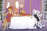 2018 angry anthro beverage biped black_clothing black_dress black_footwear black_high_heels black_nose breasts brown_body brown_fur cake canid canine canis chair cigarette cigarette_holder clenched_teeth clothed clothing coat countershade_face countershade_fur countershade_torso countershading cupcake dalmatian dessert digitigrade domestic_dog dress duo_focus eye_contact eyebrows felid female fluffy fluffy_hair food footwear fuf fur furniture group hair high_heels holding_beverage holding_cigarette holding_object leg_over_thigh lion long_hair looking_at_another mammal medium_breasts mohawk on_chair pantherine poodle red_clothing red_dress red_hair shoes short_hair sitting sitting_on_chair small_breasts smoke tan_body tan_countershading tan_fur teeth topwear white_body white_fur white_hair