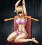  1girl arms_up backscratcher bdsm bikini blindfold blonde_hair blush bondage bound bra breasts covered_eyes covered_nipples highres large_breasts midriff navel non-web_source panties pink_bra pink_panties poking restrained seikon_no_qwaser short_hair swimsuit teasing teresa_beria thick_thighs thighs tickle_torture tickling tickling_armpits underwear underwear_only 