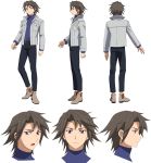  1boy brown_hair character_sheet gundam gundam_build_divers gundam_build_divers_re:rise highres looking_at_viewer looking_down looking_to_the_side multiple_views official_art open_mouth purple_eyes shidou_masaki transparent_background 