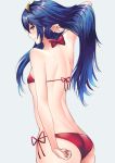  ameno_(a_meno0) ass back bikini blue_eyes blue_hair breasts fire_emblem fire_emblem_awakening long_hair looking_at_viewer looking_back lucina_(fire_emblem) red_neckwear red_swimsuit simple_background small_breasts solo swimsuit tiara 