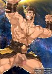  1boy abs bara brown_hair censored chest facial_hair fighting_stance flaccid goatee hercules_(tokyo_houkago_summoners) kienbiu male_focus manly mosaic_censoring muscle nipples pectorals penis revealing_clothes shirtless short_hair sideburns solo testicles thick_thighs thighs tokyo_houkago_summoners upper_body 