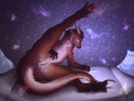  4:3 anus bedding bedroom_eyes better_version_at_source claws dragon female feral fur furred_dragon genitals lemas narrowed_eyes presenting presenting_pussy pussy raised_leg seductive solo spread_legs spreading 
