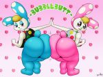  2020 4:3 absurd_res animal_crossing anthro ass_to_ass big_butt blonde_hair blue_body blue_fur blush butt butt_focus butt_squish chrissy_(animal_crossing) clothing duo female female/female francine_(animal_crossing) fur gesture glistening glistening_eyes green_nose hair hands_together hi_res high_five huge_butt lagomorph leporid looking_at_another looking_at_viewer looking_back mammal nintendo parody pink_body pink_fur polka_dots rabbit shirt short_stack smile smirk squish tank_top topwear video_games white_body white_fur xmetalhusky 
