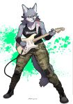  absurd_res anthro armwear biped breasts camo camo_clothing camo_print canid canine canis cervina clothed clothing electric_guitar english_text eyebrows female finger_claws footwear fully_clothed fur grey_body grey_fur guitar hair hi_res inner_ear_fluff long_hair mammal medium_breasts megadeth multicolored_body multicolored_fur musical_instrument neck_tuft orange_eyes pattern_clothing pgm300 playing_guitar playing_music plucked_string_instrument shirt shoes signature simple_background solo standing stars_and_stripes string_instrument tank_top text topwear tuft two_tone_body two_tone_fur united_states_of_america white_body white_fur wolf 