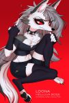  anthro canid canine canis clothing collar demon female fur gesture helluva_boss hi_res johnfoxart loona_(vivzmind) mammal piercing slim solo wolf 