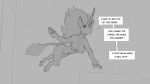  16:9 2020 anthro anthro_to_feral biped breasts digital_media_(artwork) dream english_text equid equine female greyscale hair hooves horn long_hair mammal monochrome navel nipples nude solo speech_bubble tail_tuft text transformation tuft unicorn watsup widescreen 