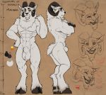  amber_eyes animal_genitalia anthro ball_tuft balls bovid caprine chin_tuft english_text facial_hair facial_tuft fluff-kevlar fully_sheathed fur genitals goatee hi_res male mammal massak_(fluff-kevlar) model_sheet muscular muscular_anthro muscular_male neck_tuft nude sheath sheep smile solo text tuft white_body white_fur 