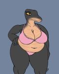  4:5 absurd_res anthro belly big_belly big_breasts bra breasts clothed clothing continuity_(artist) crocodile crocodilian crocodylid female hi_res mature_female mother multicolored_sclera navel non-mammal_breasts panties parent partially_clothed reptile scalie solo underwear wide_hips 