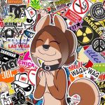  &lt;3 1:1 anthro asurakitsune brown_body brown_fur canid canine canis collar domestic_dog english_text facial_piercing family_guy female fur happy herding_dog human mammal nose_piercing pastoral_dog piercing sagezilla solo stewie_griffin telegram_stickers text wag welsh_corgi 