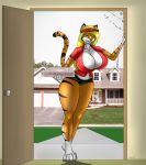  absurd_res anthro building clothing english_text felid female food hair hi_res house mammal pantherine pizza solo tabykat tabytha_starling text tiger 