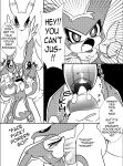  absurd_res anthro balls black_and_white black_sclera blush bodily_fluids canid canine canis claws clothing comic dialogue digimon digimon_(species) duo english_text erection fellatio forced forced_oral fox genitals girly gloves handwear hi_res imp impmon male male/male male_penetrated male_penetrating male_penetrating_male mammal monochrome open_mouth oral oral_penetration outside penetration penile penis renamon sex simple_background size_difference text tuft white_crest_(artist) 