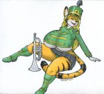  anthro brass_instrument breasts clothing felid female mammal musical_instrument pantherine solo tabykat tabytha_starling tiger trumpet uniform wind_instrument 