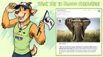  anthro bottomwear bovid canid canine canis caprine clothing dingo english_text fangs goat hand_on_hat hat headgear headwear heterochromia hi_res holding_flag hybrid jackaloo jewelry male mammal necklace open_mouth shirt shorts smiling_at_viewer solo t-shirt text topwear url 