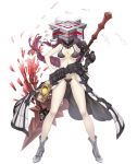  1girl ankle_boots asymmetrical_clothes asymmetrical_hair belt belt_pouch bikini boots braid breasts canister dorothy_(sinoalice) full_body gauntlets glasses hands_on_hips helmet ji_no large_breasts long_hair looking_at_viewer official_art polearm pouch purple_hair single_gauntlet sinoalice solo spear swimsuit transparent_background waist_cape weapon 