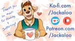  &lt;3 anthro bovid brown_hair canid canine canis caprine clothing cup dingo english_text fangs goat hair heterochromia hybrid jackaloo jewelry male mammal necklace shirt smiling_at_viewer solo tank_top text topwear url 