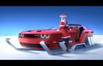  1girl bangs blue_eyes car christmas dodge dodge_challenger ground_vehicle hat highres kai55 looking_back motor_vehicle original santa_costume santa_hat sled vehicle_focus white_hair 