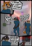  anthro avian bird bulge canid canine clothing comic dialogue english_text fox game_show group hallway hi_res lagomorph leporid male mammal nervous oldgreg rabbit reptile scalie snake speech_bubble text viper walking 