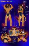  absurd_res anthro brown_body brown_fur canid canine canis clothing english_text felid female fur gem green_eyes hair hi_res hybrid jackal kyu-maru lion lushy_(kyu-maru) mammal mask multicolored_hair muscular pantherine reff scar solo staff text 